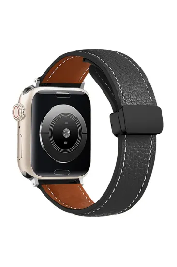 Newface Apple Watch 42mm KR414 Daks Deri Kordon - Siyah resmi