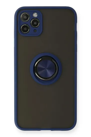 Newface iPhone 11 Pro Kılıf Montreal Yüzüklü Silikon Kapak - Lacivert resmi