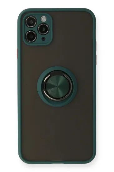 Newface iPhone 11 Pro Kılıf Montreal Yüzüklü Silikon Kapak - Yeşil resmi
