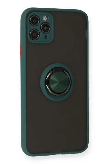 Newface iPhone 11 Pro Kılıf Montreal Yüzüklü Silikon Kapak - Yeşil resmi