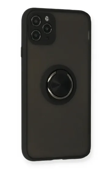 Newface iPhone 11 Pro Max Kılıf Montreal Yüzüklü Silikon Kapak - Siyah resmi