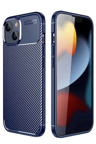 Newface iPhone 14 Kılıf Auto Focus Karbon Kapak - Lacivert resmi