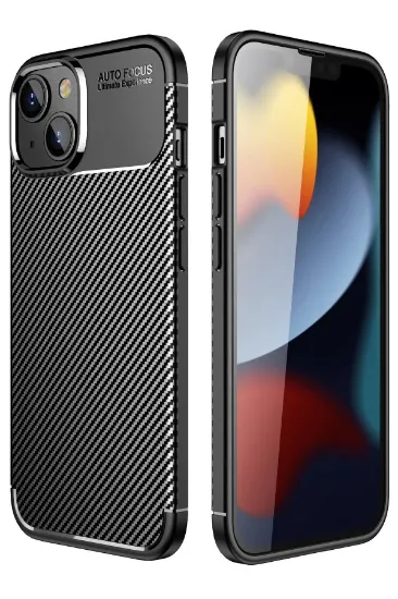 Newface iPhone 14 Plus Kılıf Auto Focus Karbon Kapak - Siyah resmi