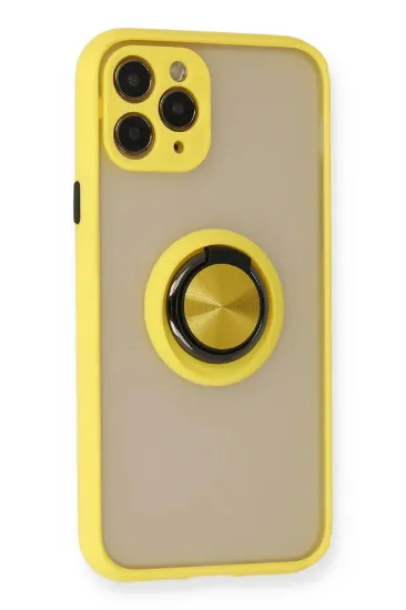 Newface iPhone 11 Pro Max Kılıf Montreal Yüzüklü Silikon Kapak - Sarı resmi