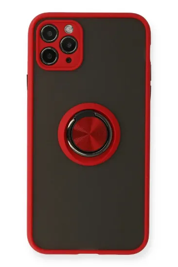 Newface iPhone 11 Pro Max Kılıf Montreal Yüzüklü Silikon Kapak - Kırmızı resmi