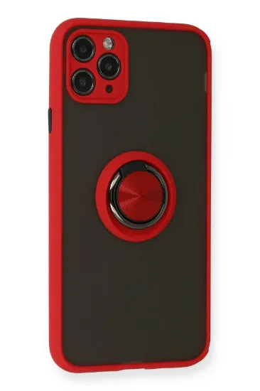 Newface iPhone 11 Pro Max Kılıf Montreal Yüzüklü Silikon Kapak - Kırmızı resmi