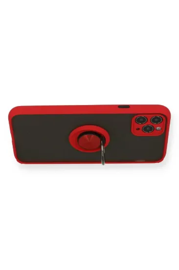 Newface iPhone 11 Pro Max Kılıf Montreal Yüzüklü Silikon Kapak - Kırmızı resmi