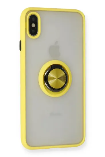 Newface iPhone X Kılıf Montreal Yüzüklü Silikon Kapak - Sarı resmi