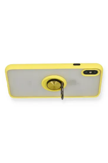 Newface iPhone X Kılıf Montreal Yüzüklü Silikon Kapak - Sarı resmi
