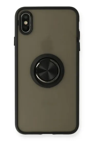 Newface iPhone XS Max Kılıf Montreal Yüzüklü Silikon Kapak - Siyah resmi