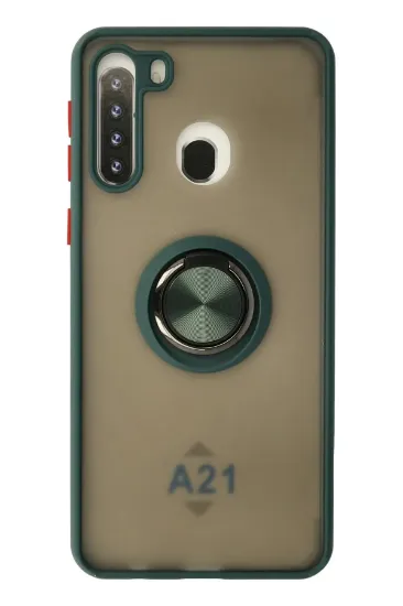 Newface Samsung Galaxy A21 Kılıf Montreal Yüzüklü Silikon Kapak - Yeşil resmi