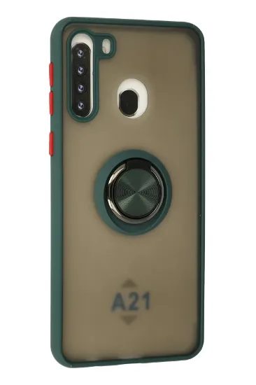 Newface Samsung Galaxy A21 Kılıf Montreal Yüzüklü Silikon Kapak - Yeşil resmi