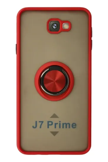 Newface Samsung Galaxy J7 Prime Kılıf Montreal Yüzüklü Silikon Kapak - Kırmızı resmi