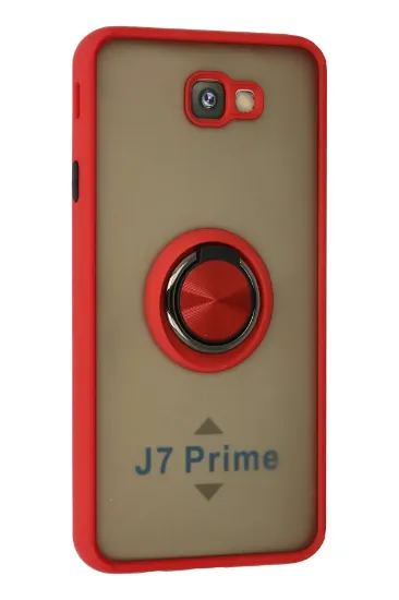 Newface Samsung Galaxy J7 Prime Kılıf Montreal Yüzüklü Silikon Kapak - Kırmızı resmi