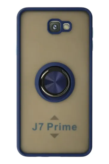 Newface Samsung Galaxy J7 Prime Kılıf Montreal Yüzüklü Silikon Kapak - Lacivert resmi