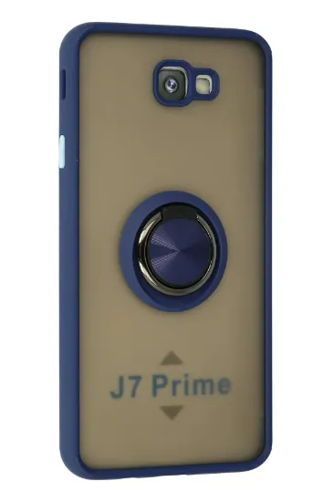 Newface Samsung Galaxy J7 Prime Kılıf Montreal Yüzüklü Silikon Kapak - Lacivert resmi