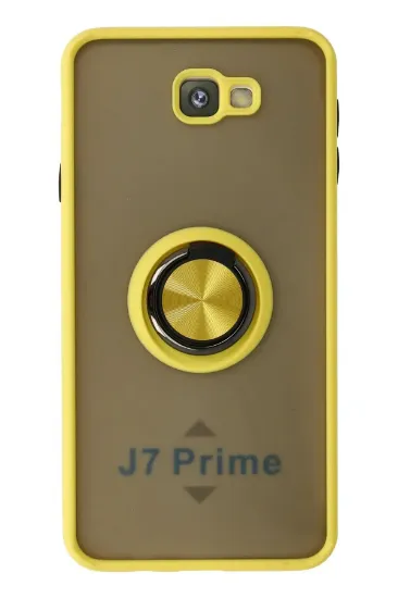 Newface Samsung Galaxy J7 Prime Kılıf Montreal Yüzüklü Silikon Kapak - Sarı resmi
