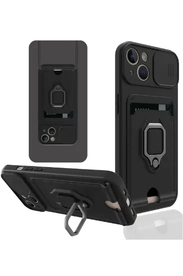 Newface iPhone 14 Kılıf Zuma Kartvizitli Yüzüklü Silikon - Siyah resmi