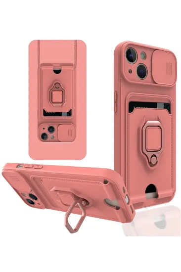 Newface iPhone 14 Kılıf Zuma Kartvizitli Yüzüklü Silikon - Pembe resmi