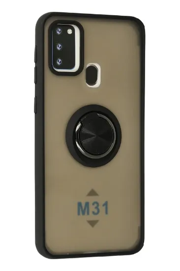 Newface Samsung Galaxy M31 Kılıf Montreal Yüzüklü Silikon Kapak - Siyah resmi