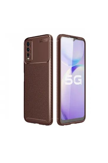 Newface Vivo Y11S Kılıf Auto Focus Karbon Kapak - Kahverengi resmi