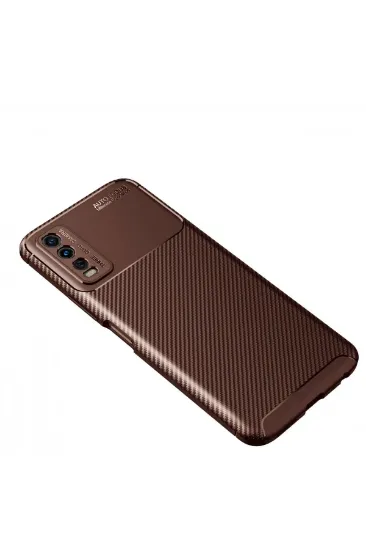 Newface Vivo Y11S Kılıf Auto Focus Karbon Kapak - Kahverengi resmi