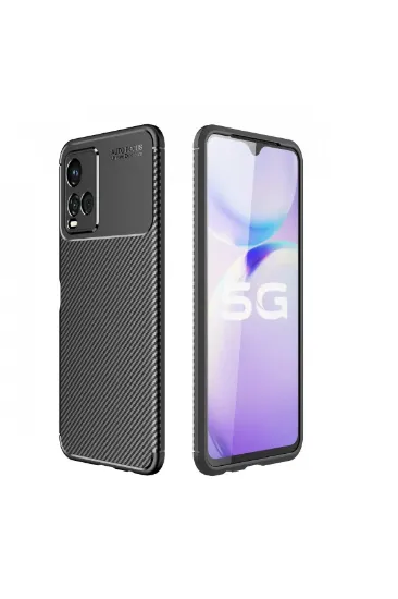 Newface Vivo Y21S Kılıf Auto Focus Karbon Kapak - Siyah resmi