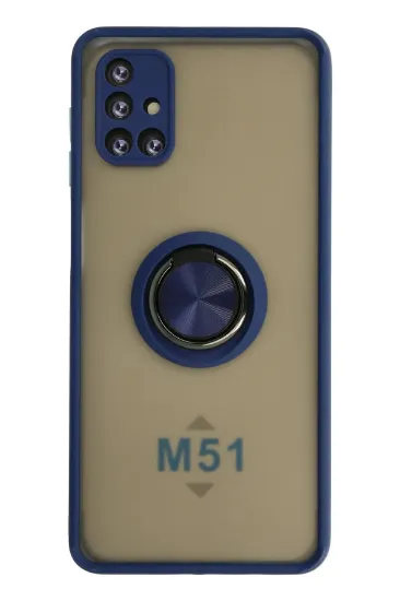 Newface Samsung Galaxy M51 Kılıf Montreal Yüzüklü Silikon Kapak - Lacivert resmi