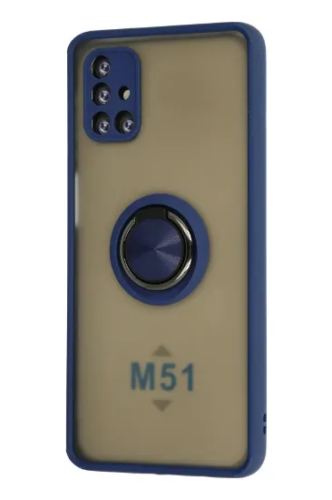 Newface Samsung Galaxy M51 Kılıf Montreal Yüzüklü Silikon Kapak - Lacivert resmi