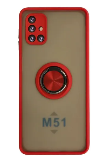 Newface Samsung Galaxy M51 Kılıf Montreal Yüzüklü Silikon Kapak - Kırmızı resmi