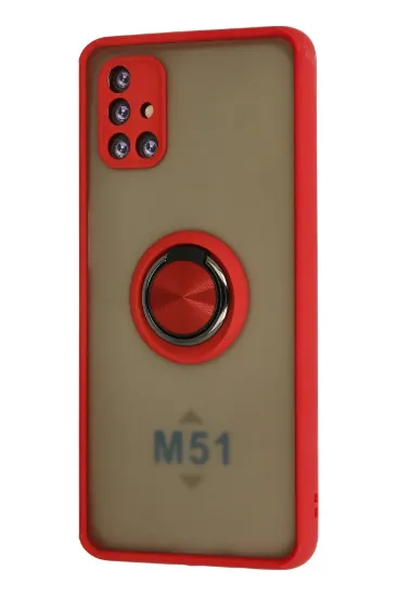 Newface Samsung Galaxy M51 Kılıf Montreal Yüzüklü Silikon Kapak - Kırmızı resmi