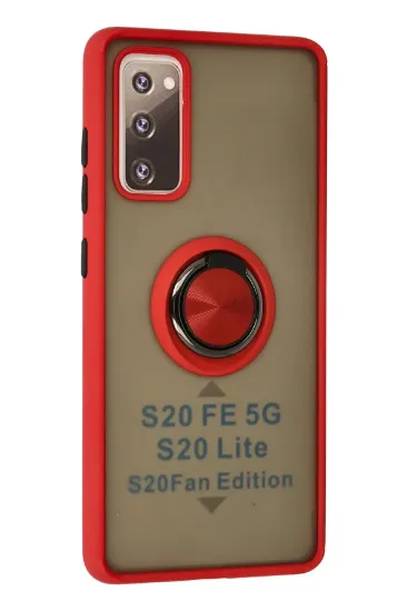 Newface Samsung Galaxy S20 FE Kılıf Montreal Yüzüklü Silikon Kapak - Kırmızı resmi