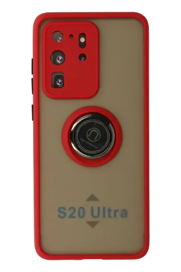 Newface Samsung Galaxy S20 Ultra Kılıf Montreal Yüzüklü Silikon Kapak - Kırmızı resmi