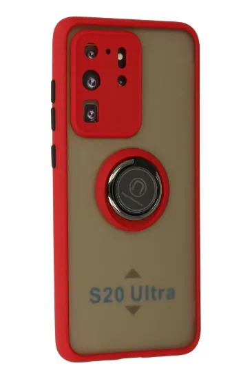 Newface Samsung Galaxy S20 Ultra Kılıf Montreal Yüzüklü Silikon Kapak - Kırmızı resmi