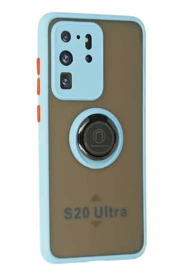 Newface Samsung Galaxy S20 Ultra Kılıf Montreal Yüzüklü Silikon Kapak - Buz Mavi resmi