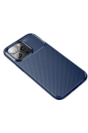 Newface iPhone 13 Pro Max Kılıf Auto Focus Karbon Kapak - Lacivert resmi