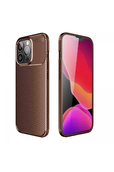 Newface iPhone 13 Pro Max Kılıf Auto Focus Karbon Kapak - Kahverengi resmi