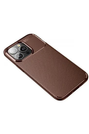 Newface iPhone 13 Pro Max Kılıf Auto Focus Karbon Kapak - Kahverengi resmi