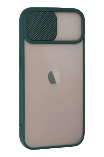 Newface iPhone 13 Kılıf Palm Buzlu Kamera Sürgülü Silikon - Yeşil resmi
