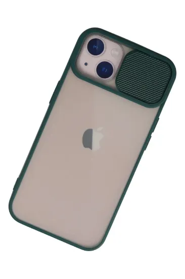 Newface iPhone 13 Kılıf Palm Buzlu Kamera Sürgülü Silikon - Yeşil resmi