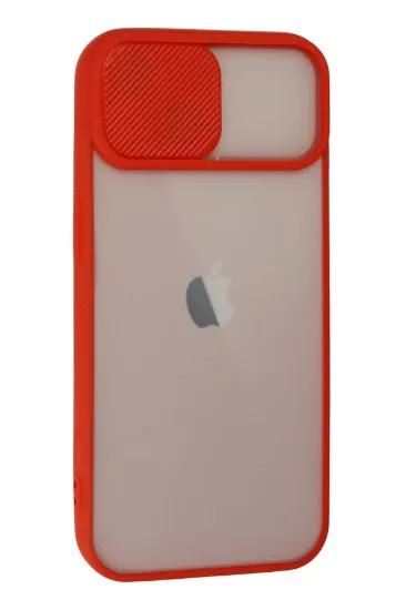 Newface iPhone 13 Kılıf Palm Buzlu Kamera Sürgülü Silikon - Kırmızı resmi