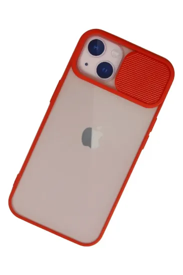 Newface iPhone 13 Kılıf Palm Buzlu Kamera Sürgülü Silikon - Kırmızı resmi