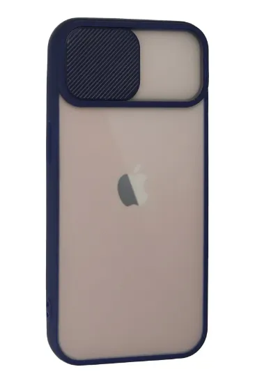 Newface iPhone 13 Kılıf Palm Buzlu Kamera Sürgülü Silikon - Lacivert resmi