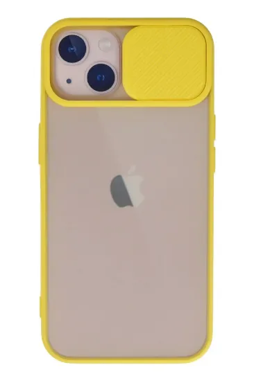 Newface iPhone 13 Kılıf Palm Buzlu Kamera Sürgülü Silikon - Sarı resmi