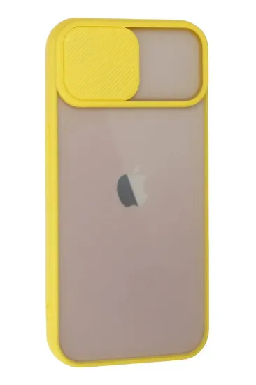 Newface iPhone 13 Kılıf Palm Buzlu Kamera Sürgülü Silikon - Sarı resmi