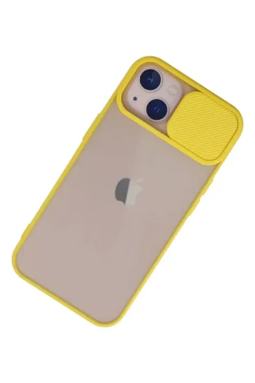 Newface iPhone 13 Kılıf Palm Buzlu Kamera Sürgülü Silikon - Sarı resmi