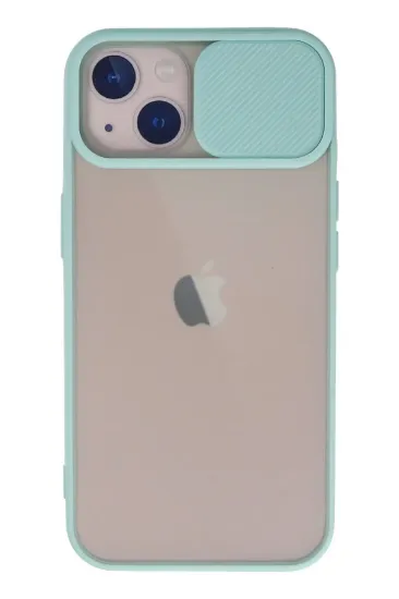 Newface iPhone 13 Kılıf Palm Buzlu Kamera Sürgülü Silikon - Turkuaz resmi