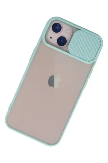 Newface iPhone 13 Kılıf Palm Buzlu Kamera Sürgülü Silikon - Turkuaz resmi