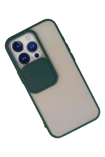 Newface iPhone 13 Pro Kılıf Palm Buzlu Kamera Sürgülü Silikon - Yeşil resmi