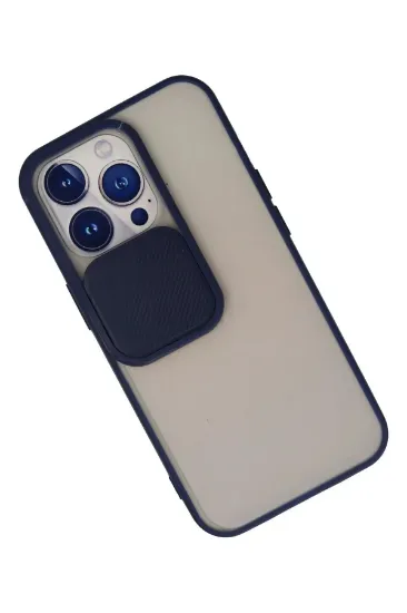 Newface iPhone 13 Pro Kılıf Palm Buzlu Kamera Sürgülü Silikon - Lacivert resmi